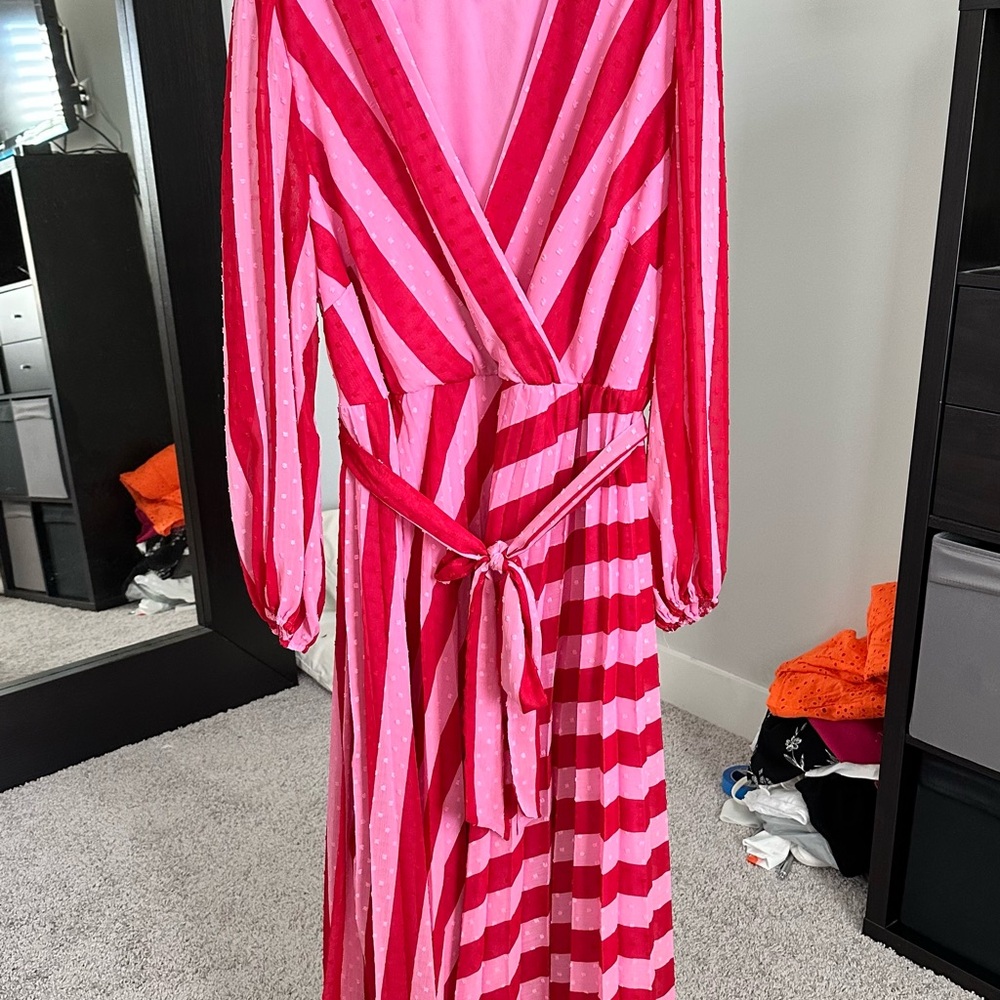 Eloquii Red and Pink Striped Maxi Dress
